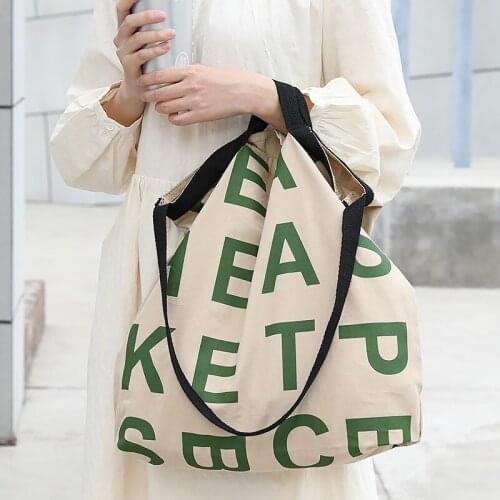 Casual Large Capacity Canvas Bag Letter Printing Handbag Simple Fashion Ladies Shoulder Messenger Bag For Women