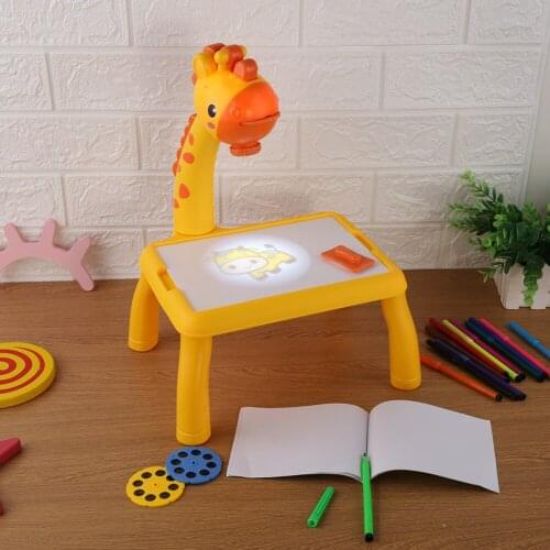 Giraffe Projection Drawing Board Graffiti Writing Desk Learning Toy Yellow Led Projector Art Drawing Table Toys Kids Painting