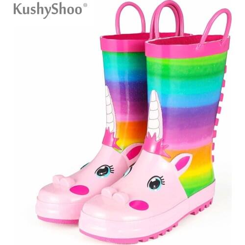 KushyShoo Rain Boots Kids Girl Cute Unicorn Printed Childrens Rubber Boots Kalosze Dla Dzieci Waterproof Baby Water Shoes