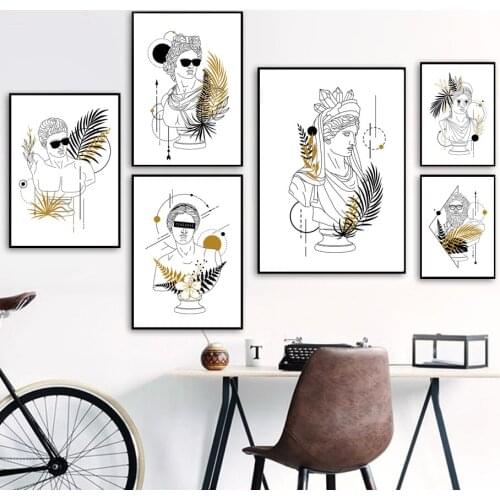 Roman Greek gods line Art Flower Leaf Geometric Nordic Poster Wall Art Print Canvas Painting Wall Pictures For Living Room Decor