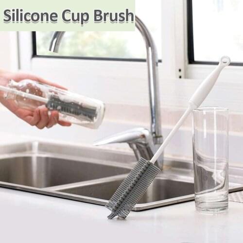 Silicone Cup Brush Kitchen Cleaning Tools Long Handle Drink Wineglass Bottle Glass Cup Washing Cleaning Sponge Brushes Cleaner