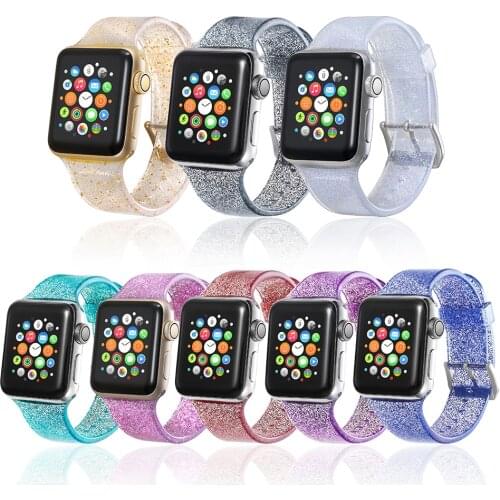 Silicone Shiny Transparent Band for Apple Watch Wrist Glitter Power Bling Bracelet iwatch Strap Series 5 4 3 38mm 42mm 40mm 44mm