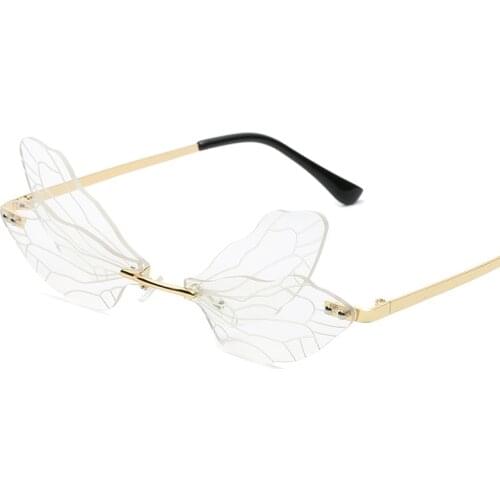 2021 Dragonfly Wing Sunglasses Women Vintage Clear Ocean Lens Eyewear Fashion Rimless Sun Glasses Shades UV400