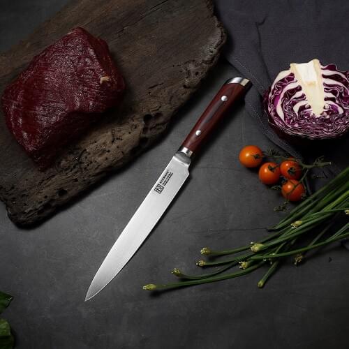 SUNNECKO 8" inch Slicing Chef Knife Kitchen Knives German 1.4116 Steel High Carbon 58HRC Strong Blade Color Wood Handle Cut Tool
