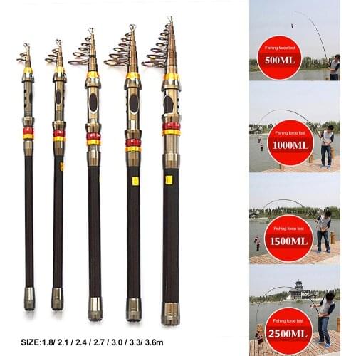 1.8/2.1/2.4/2.7/3.0/3.3/3.6m Carbon Fiber Telescopic Fishing Rod Portable Spinning Fishing Rod Pole for Travel Sea Boat Rock