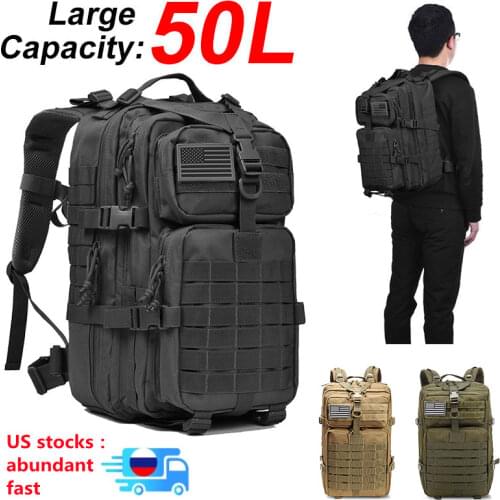 50L Large Capacity Man Army Tactical Backpacks 3D Outdoor Sport Large Camping Climbing Fishing Backpack Waterproof 3P EDC Molle