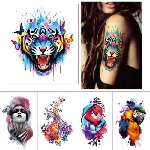 Temporary body tattoo chromatic Animals Tiger giraffe flowers flamingo butterfly art tattoo arm sexy waterproof fake tattoo