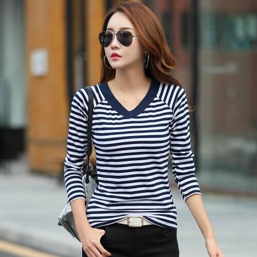 T-Shirt Women 2021 Shirts Long Sleeve Autumn Casual Shirt Striped Female T Shirts Womens Cotton Camisa Feminina