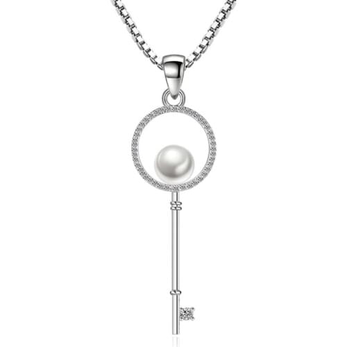KOFSAC New Charm 925 Sterling Silver Necklace Fashion Pearl Key Pendant Necklace For Women Luxury CZ Choker Fine Jewelry Gifts