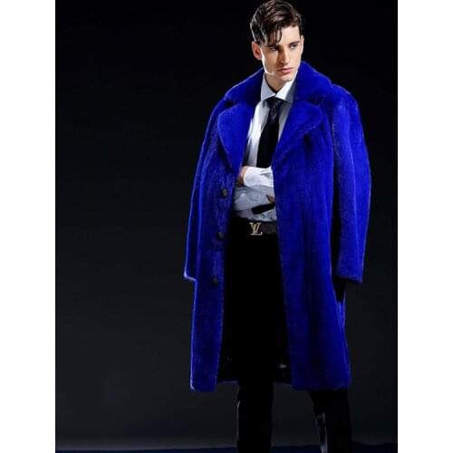 Ftangaiur 2021 Winter Import Velvet Mink Coat With Fur Hood Pure Blue Full Sleeve Mink Coats Mens X-Long Smart Real Mink Coats