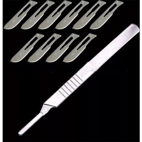 100pc 10#--15# Carbon Steel Surgical Scalpel Blades + 1pc 3# Handle Scalpel DIY Cutting Tool PCB Repair Animal Surgical Knife