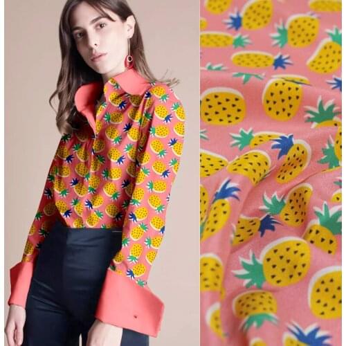 140CM 16MM Pineapple Print Thin Silk Crepe De Chine Fabric for Summer Dress Blouse Skirt Shirt Scarf Pants J045