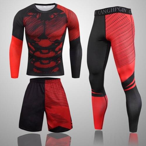 Mens Compression 3D Training Clothes Suits Workout Superhero Jogging Sportswear Fitness Dry Fit Tracksuit Tights 3pcs / sets