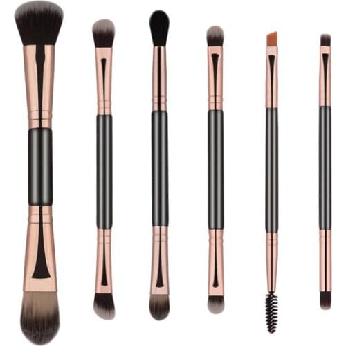 6Pcs Double-Head Professional Cosmetic MakeUp Brushes Soft Natural Hair Eyeshadow Eyelash Foundation Blending Beauty Makeup Tool