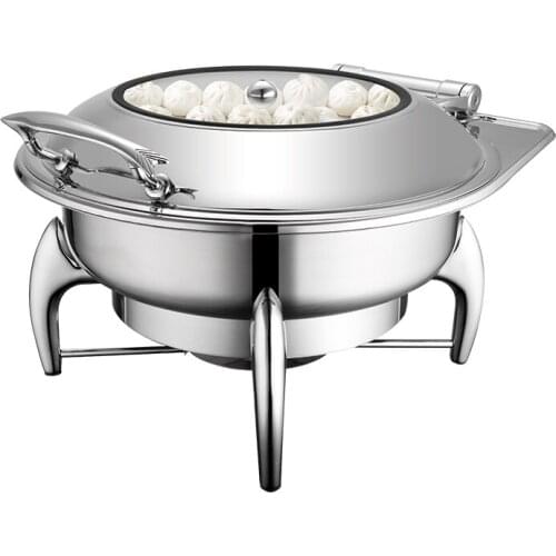 6L Stainless Steel Buffet Chaffing Stove Pot Buffet Boiler With Glass Cover Advanced Meal Stove Hotpot Restaurant Equipment