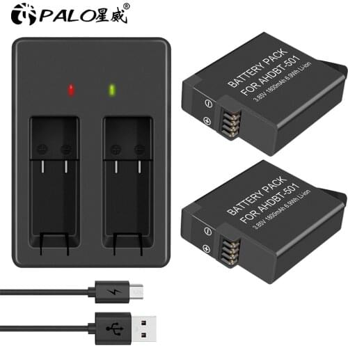 PALO AHDBT-501 1800mAh Battery with USB Charger for GoPro Hero 5 6 7 Black Sports Camera for Go Pro 7 Action Camera Accessories