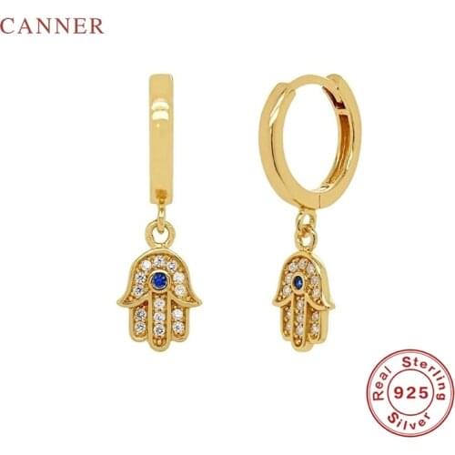 CANNER Ins Palm Diamond Earrings For Women 100% Real 925 Sterling Silver Earrings Hoops Zircon Korean Fine Jewelry Pendientes