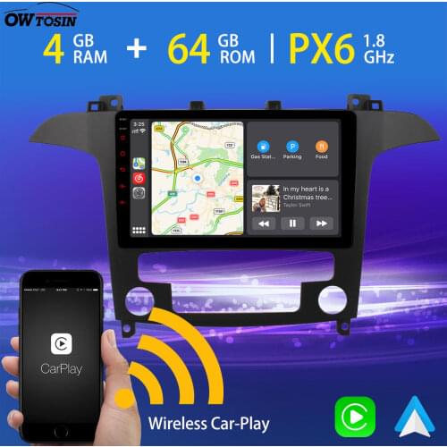 Android 10.0 PX6 4G+64G Car GPS Navi Multimedia Player For Ford S-Max S MAX 2007 2008 AT MT Radio Wireless Carplay Bluetooth 5.0