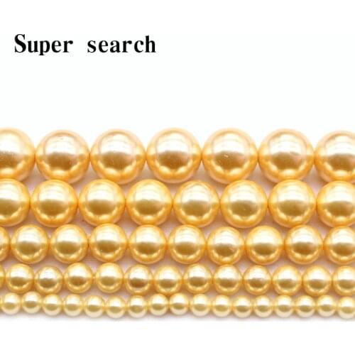 Natural Shell Pearl Beads yellow Round Loose Beads For Jewelry Making Diy Bracelet Jewellery 15'' 4/6/8/10/12mm Wholesale