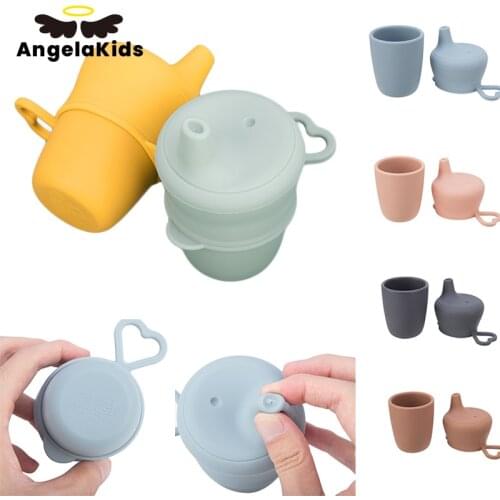 AngelaKids Baby Silicone Feeding Cups Portable Drinkware Sippy Food Storage Snack Container BPA-Free Soft Sippy Cup For Kids