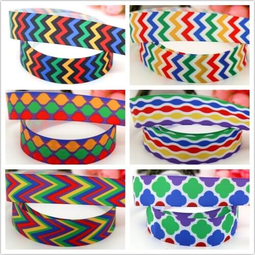 DHK 7/8'' Free shipping chevron plaid quatrefoil colors printed grosgrain ribbon hairbow headwear decoration wholesale 22mm S613