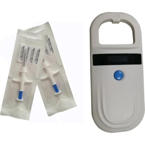 DWE CC RF ISO 11784/ 11785 full duplex B microchip pets scanner rfid OLED display tag reader with 2pc 2.12x12mm glass tag