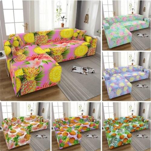 Elastic Slipcovers For Living Room Pineapple Printing ArmChair Couch Cover Stretch Corner Sofa Covers Loveseat Sofa Cover