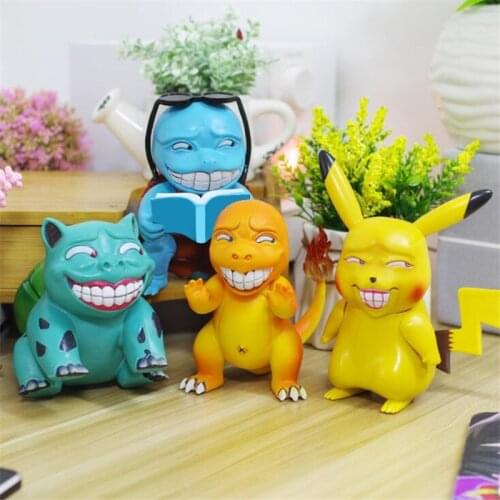 Pokemon Anime Figures Pikachu Squirtle Charmander Bulbasaur PVC Action Game Figurine Evil Smile Figma Funny Xmas Toys Collection