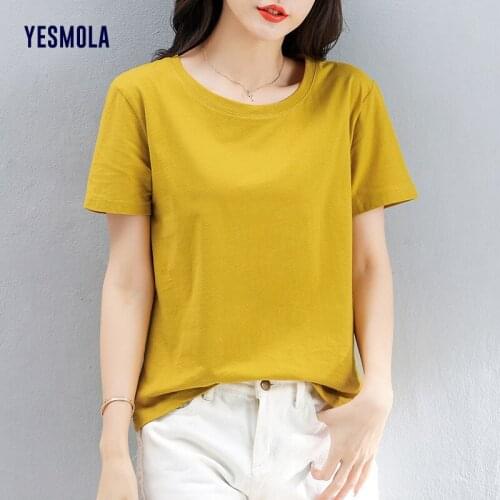 YESMOLA Women Basic Solid T-shirts Summer O-neck Pure Color Short Sleeve Tshirt Breathable Slim Tee Shirt for Women