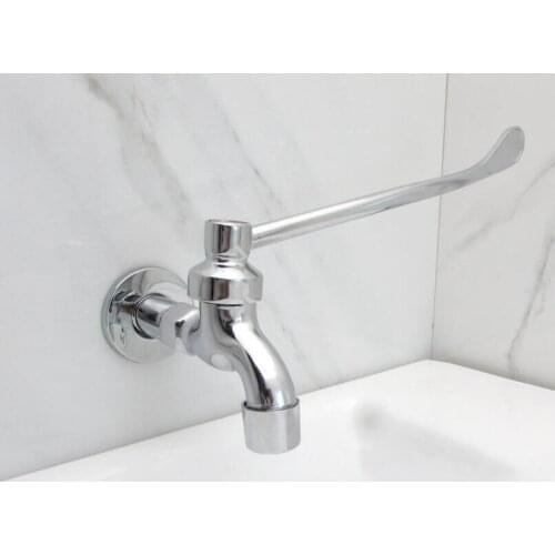 G1/2 Brass Main Body Medical Length Handle Single Cold Faucet Laboratory Hospital Wall Mounted Tap Elbow Touch Wash Basin Tap