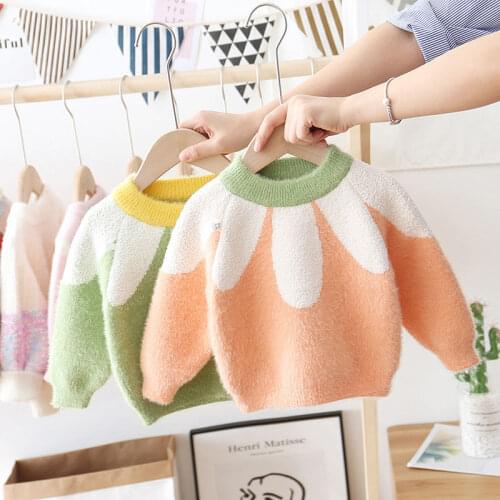 Ins hot baby girls sweater 1-7 years old Autumn and winter childrens sweater Mohair flower kids sweaters christmas sweaters