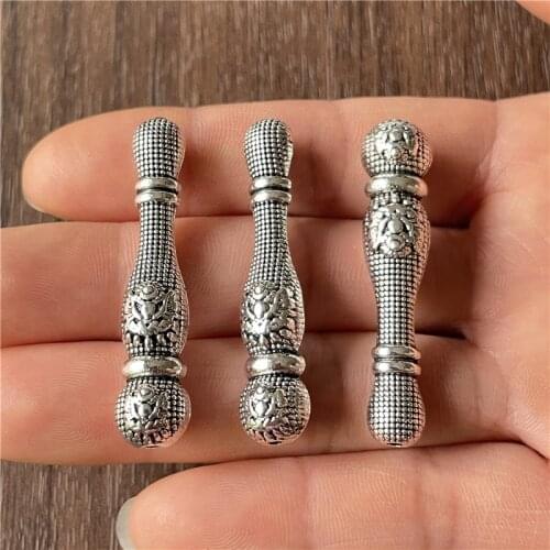 JunKang 5pcs antique silver Muslim spacer column DIY handmade rosary end parts wholesale metal alloy accessories