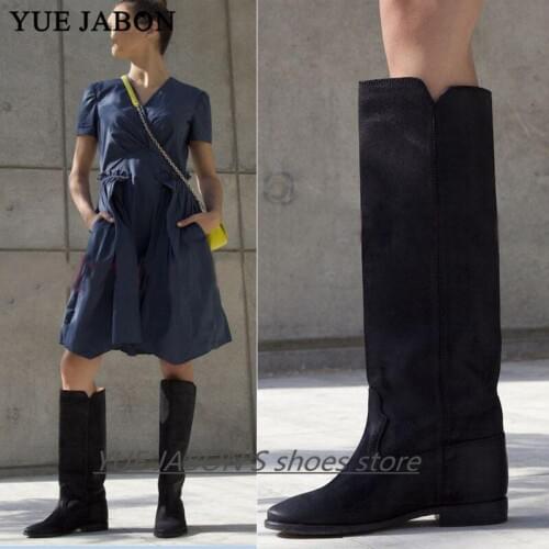 Classic Retro Suede High Boots Embroider Increase heels Long Boots Comfortable Winter Shoes Woman cowboy winter boots for girls