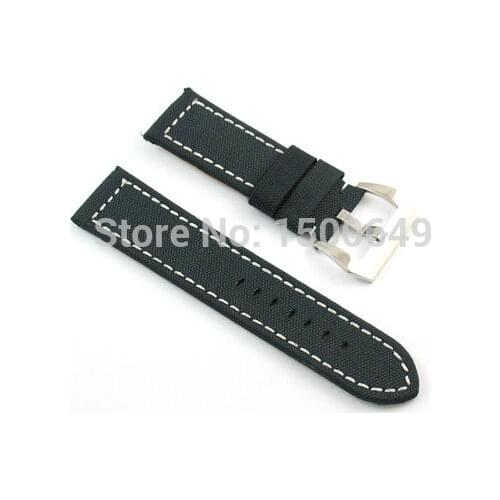 24mm classic Mixed strap of the cloth and leather For 44mm Case parnis watch Needle buckle belt P86