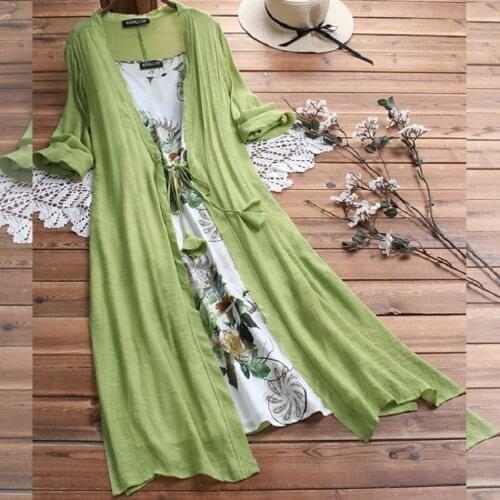 Two-Pieces Women Elegant Dresses Autumn Cotton Linen Vintage Fashion Loose Casual Cardigan Camis Long Skirt 2PCS Robe Set New