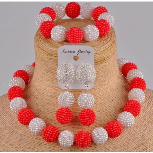 Pretty red and white costume necklace african set nigerian wedding jewelry set FZZ97-06