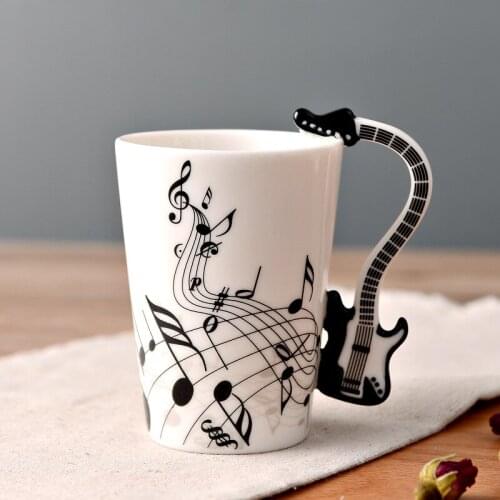 Creative Note Mug With Guitar Handle Porcelain Coffee Tea Milk Water Cups Unique Gifts For Teacher Children Friends Music Lover