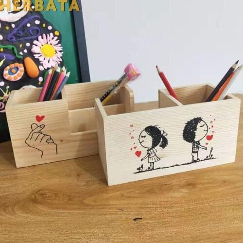 Multifunctional Wooden Office Organizer Fashion Lovely Design Pencil Holders Desk Office Accessories Pen Holder CL-2549