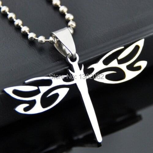 Fashion Silver Tone Stainless Steel Hollow Dragonfly Pendant Necklace Men Womens Gift MN290