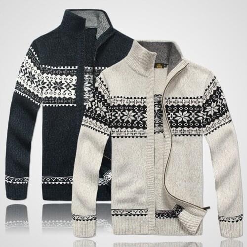 ICPANS Thick Warm Knitted Cardigan Men Winter Sweaters Coats & Jackets Man Wool Cotton Flower Sweater Men