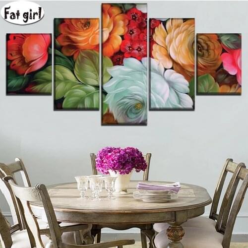 Multi-Picture 5 piece diy diamond painting Colorful flowers full square/round drill mosaic embroidery sale needlework