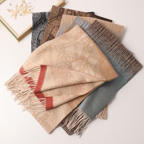 Real Pure 100% Cashmere scarf Women female jacquard line plaid autumn winter men women gradient thick shawl