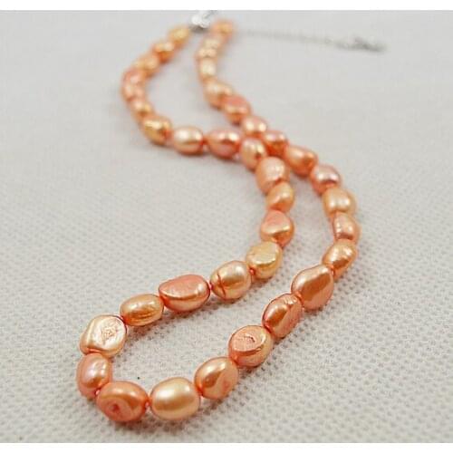New Women Jewelry 9x10mm Orange Pearl Baroque Beads Handmade Choker Necklace Heart Clasp Real Natural Freshwater Pearl Gift