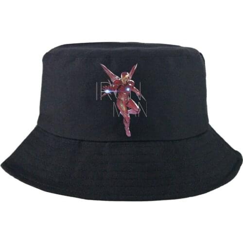 Disney Marvel Iron Man Summer Bucket Hat Outdoor Panama Cap Fashion Double-sided Cool Graphic Harajuku Double-sided Fishing Hat
