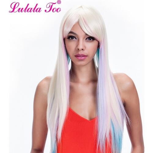 Long Ombre Wig Middle Part Synthetic Straight Hair Colorful Rainbow Cosplay Wigs Anime Costumes For Women High Temperature Fiber