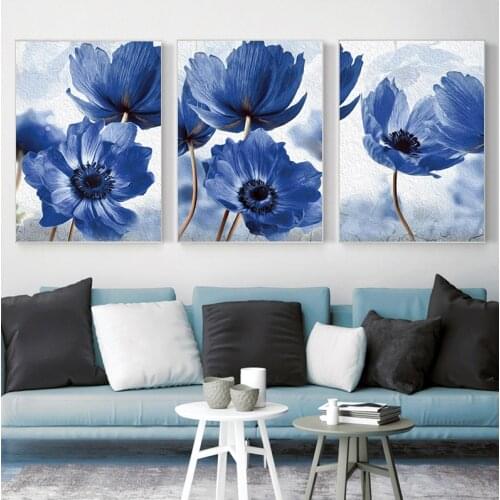 Nordic Style Beautiful Blue Flowers Posters Home Decor Minimalism Canvas Painting Print Wall Picture for Living Room