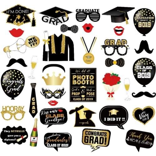 Bachelor Cap Photobooth Props 2019 Graduation Party Decoration Champagne Flower Grad Photo Booth Props Party Supplies PZ159