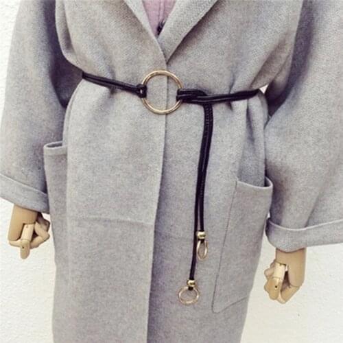 Female Long Chain Hand-woven Waistband Belt Harajuku Belt Exaggerated Big Round Buckle PU Leather Waist Belts