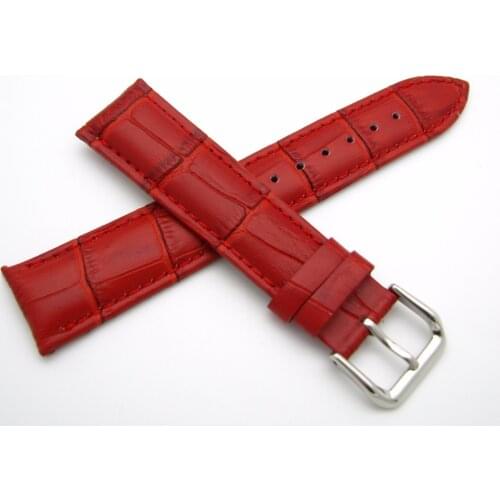 Rolamy 12 14 16 18 20 22 24mm Real Calf Leather Red Classic Alligator Grain Watch Band Strap Belt For Casio Fossil Rolex Seiko