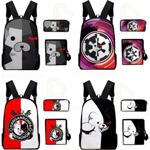Monokuma Backpack Black and White Bear 3D Backpack Crossbody Bag Pen Case Three-piece 3D Digital Printing Backpack Set